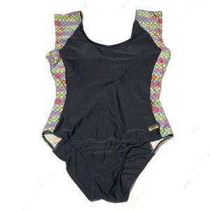 Team Women’s Black One Piece Star Print Detail SwimsuitSize XL
